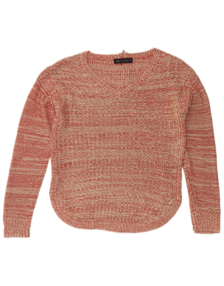 Marks & Spencer Damen-Pullover mit V-Ausschnitt, Gr. 10, Größe S, rot gefleckt