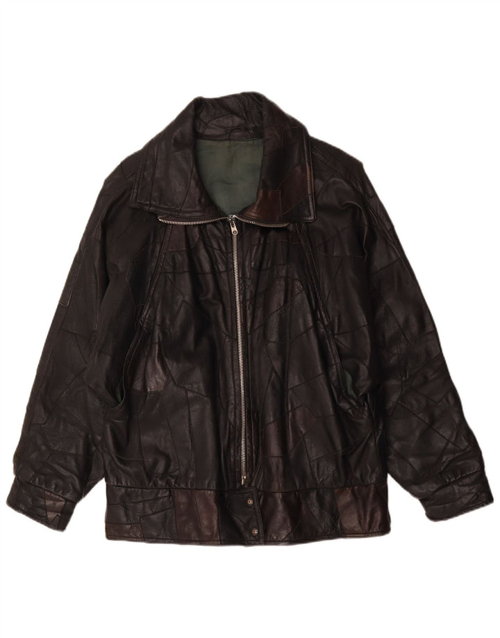 Vintage Damen Lederjacke UK 20 2XL Schwarz Patchwork