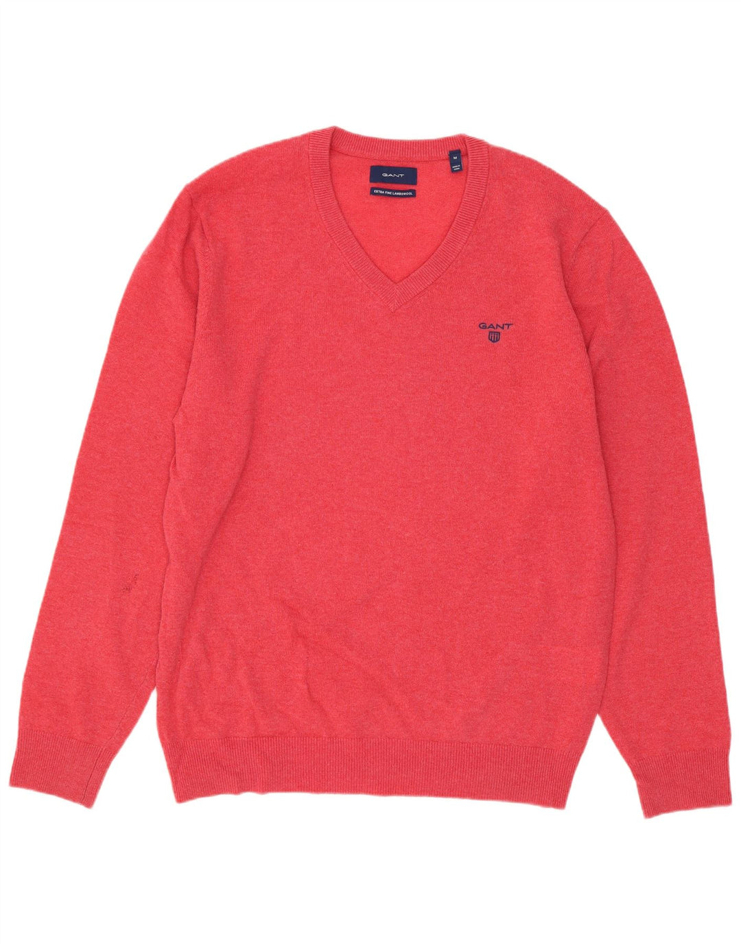 Gant Herren-Pullover mit V-Ausschnitt aus mittelrosa Lammwolle