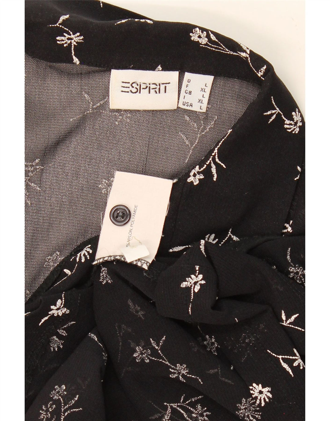 ESPRIT Womens Shirt Blouse UK 16 Large Black Floral Nylon Vintage Esprit and Second-Hand Esprit from Messina Hembry 