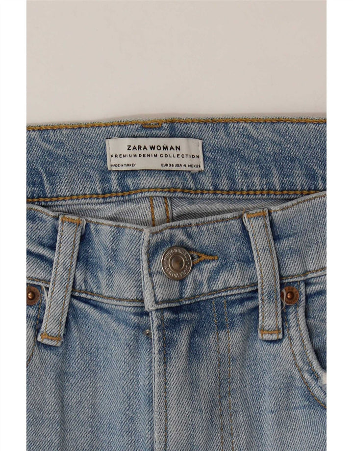 Zara Damen Distressed Denim Shorts EU 36 XS W26 Blau