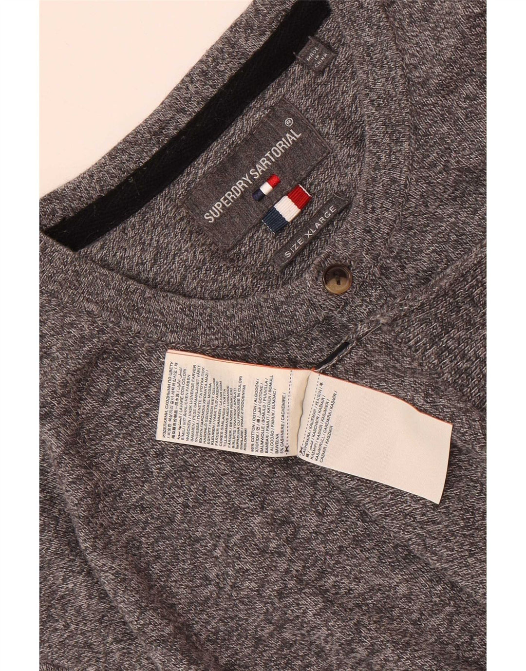 Superdry Herren-Pullover mit Knopfleiste, reguläre Passform, XL, grau meliert, Baumwolle