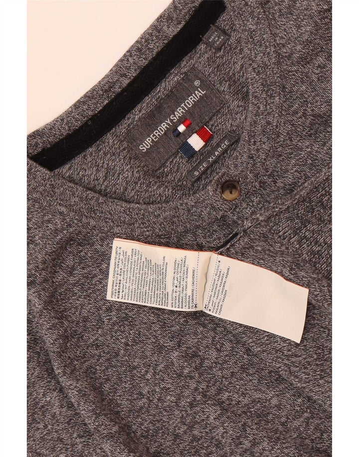 Superdry Herren-Pullover mit Knopfleiste, reguläre Passform, XL, grau meliert, Baumwolle