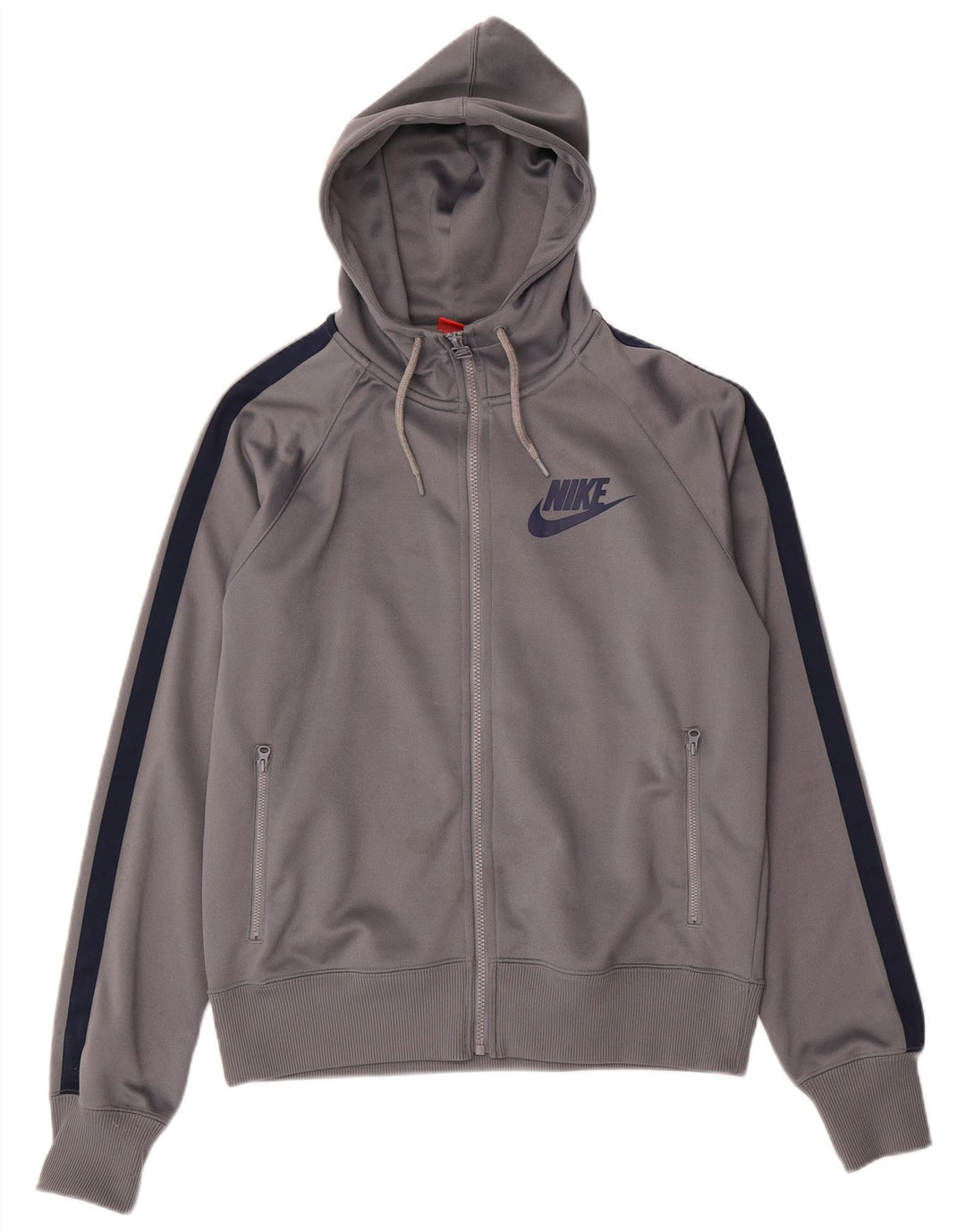 Nike Herren-Kapuzenpullover mit Reißverschluss, mittelgraues Farbblock-Polyester