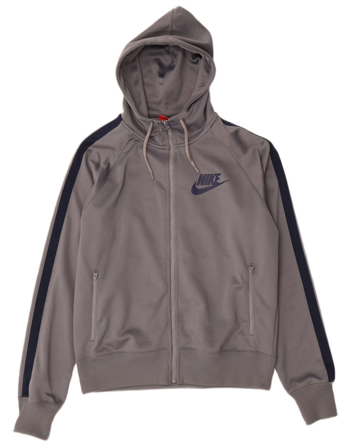 Nike Herren-Kapuzenpullover mit Reißverschluss, mittelgraues Farbblock-Polyester