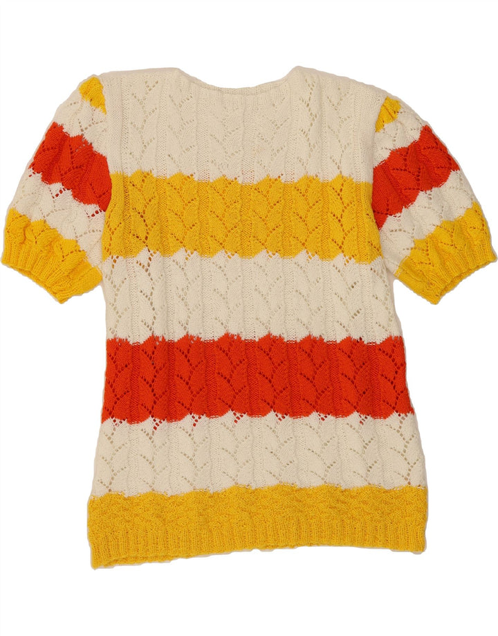 VINTAGE Womens Boat Neck Jumper Sweater UK 12 Medium Multicoloured Striped Vintage Vintage and Second-Hand Vintage from Messina Hembry 