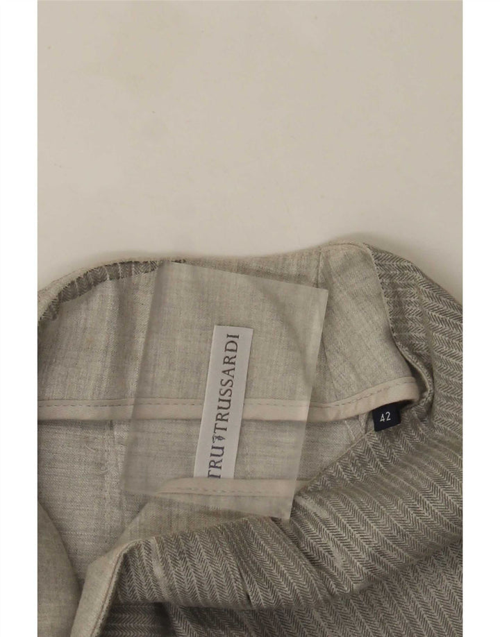 Trussardi Damen Plissee-Minirock IT 42 Medium W28 Graues Fischgrätenmuster