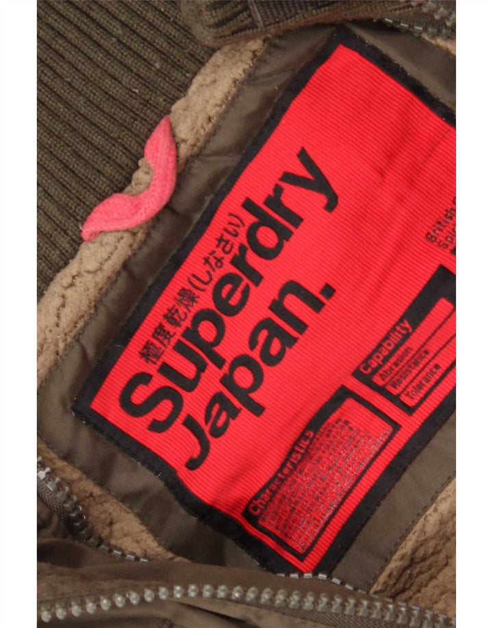 Superdry Damen-Windbreakerjacke mit Kapuze, UK 16, Größe L, Khaki, Polyester