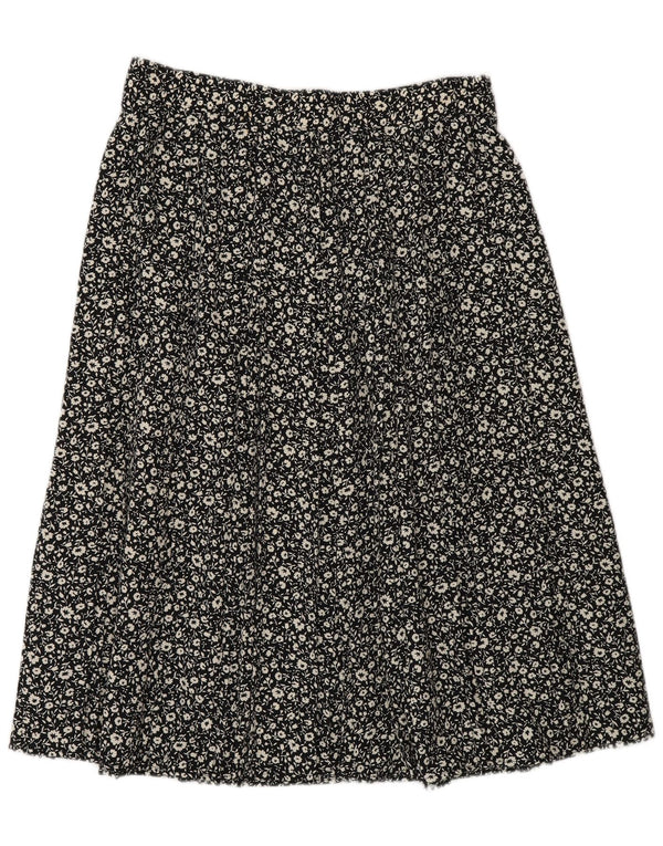 St Michael Damen A-Linienrock UK 16 Large W30 Schwarz geblümtes Polyester