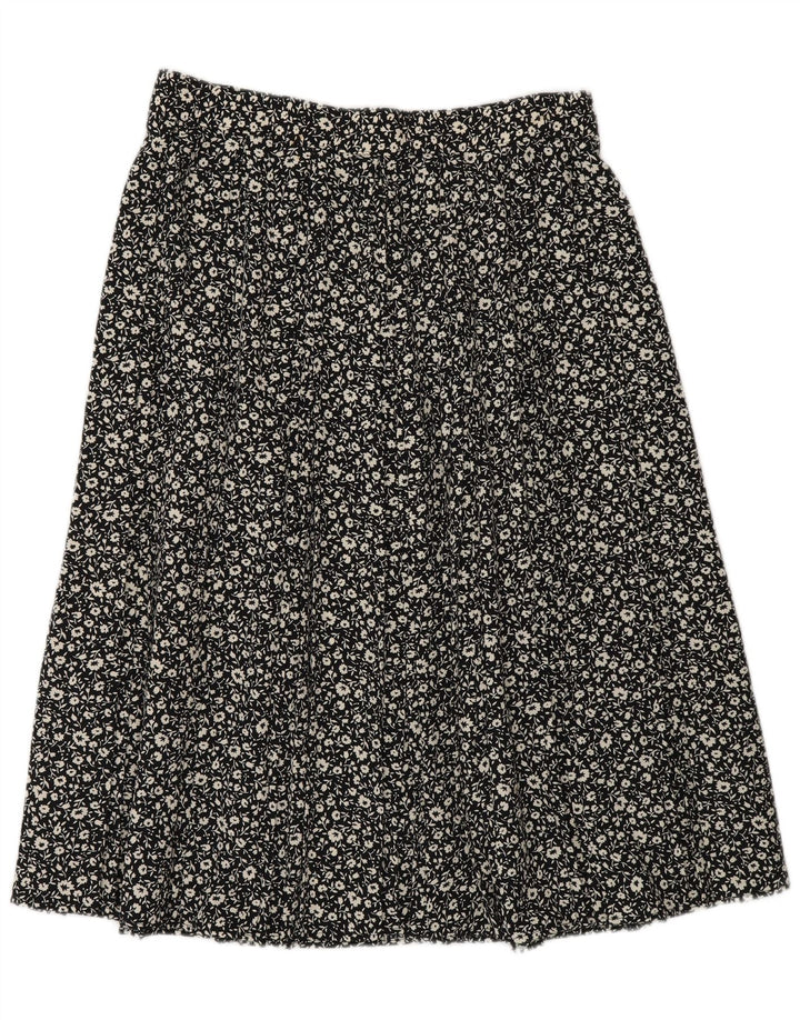 St Michael Damen A-Linienrock UK 16 Large W30 Schwarz geblümtes Polyester