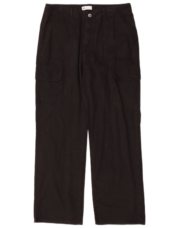 Zara Damen Cargohose mit hoher Taille, gerade, EU 44, XL, W34, L31, Schwarz