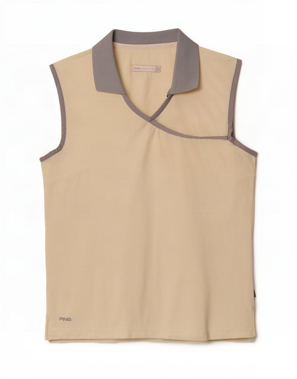 Ärmelloses Damen-Poloshirt von Ping, UK 14, Größe L, gebrochenes Weiß, Colourblock-Nylon