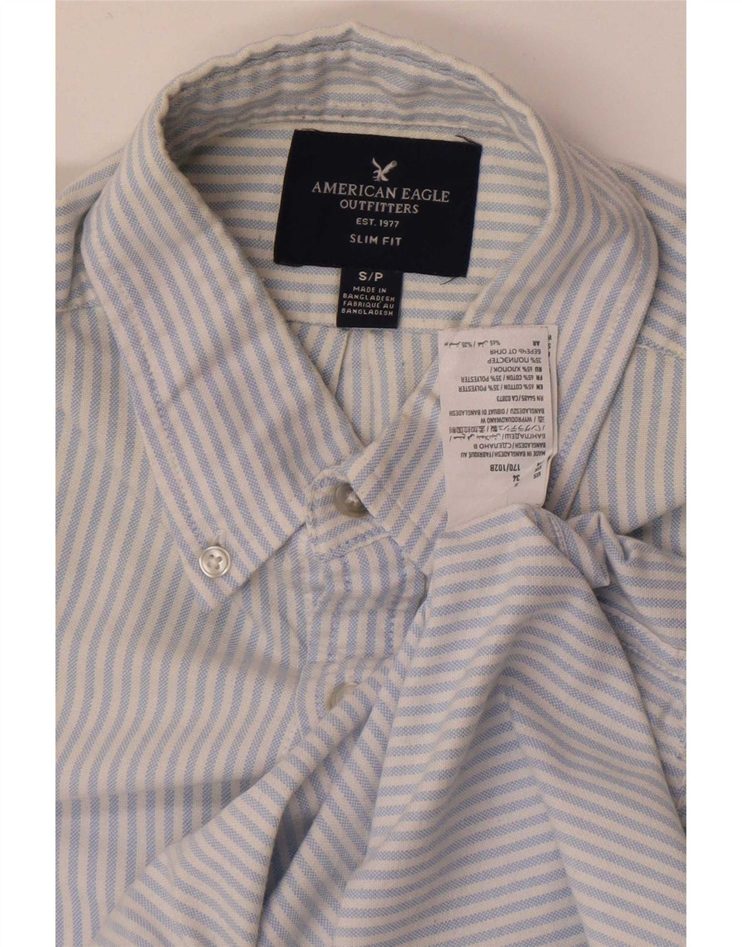 American Eagle Herren-Slim-Fit-Hemd, klein, blau gestreift, Baumwolle