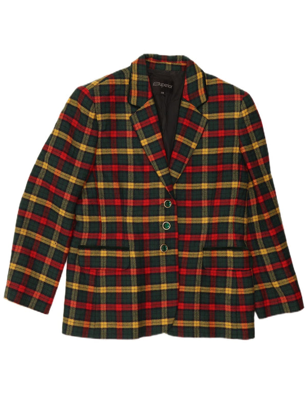 Superior Damen-Blazer mit 3 Knöpfen, IT 46, groß, grün kariert, Schurwolle