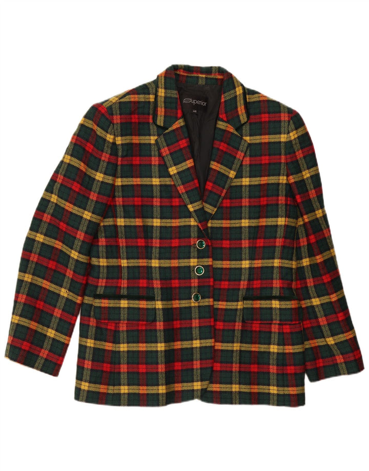 Superior Damen-Blazer mit 3 Knöpfen, IT 46, groß, grün kariert, Schurwolle