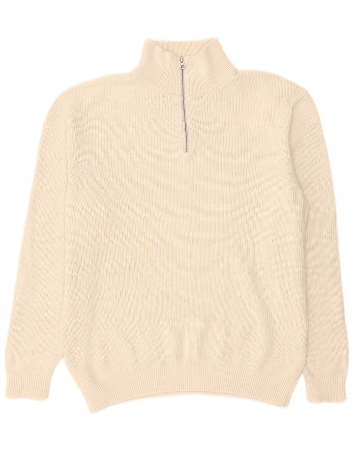 Zara Herren-Pullover mit Reißverschluss am Hals, XL, Weiß