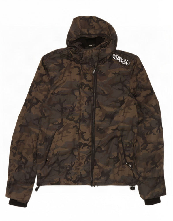 Superdry Herren-Regenjacke mit Kapuze, UK 42, XL, mehrfarbiges Camouflage-Nylon