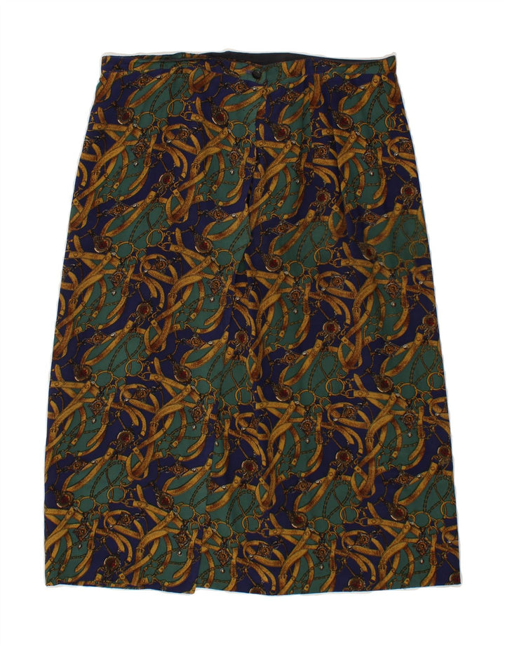 VINTAGE Womens Abstract Pattern Wrap Skirt W32 Large Navy Blue Vintage Vintage and Second-Hand Vintage from Messina Hembry 