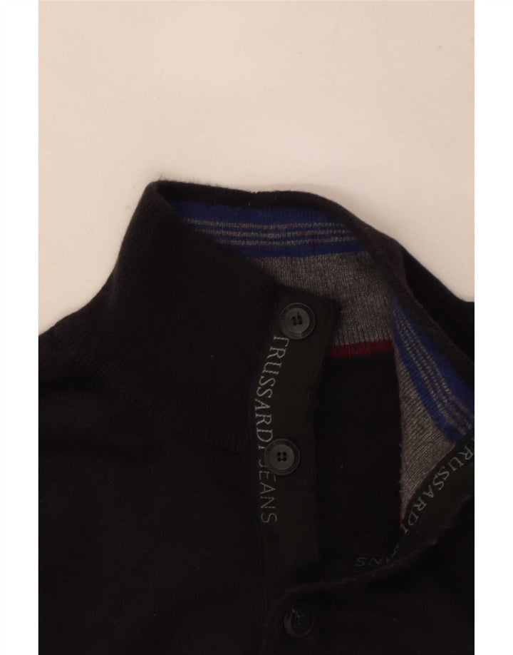 Trussardi Jeans Herren-Pullover mit Knopfkragen, mittleres Marineblau