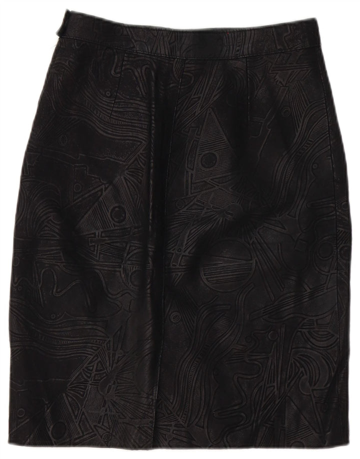 Vintage Damen Lederrock W26 Klein Schwarz Geometrisch