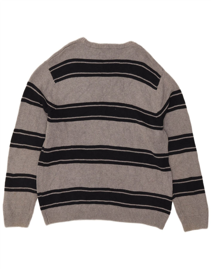 Chaps Herren-Pullover mit Rundhalsausschnitt, XL, grau gestreift, Baumwolle