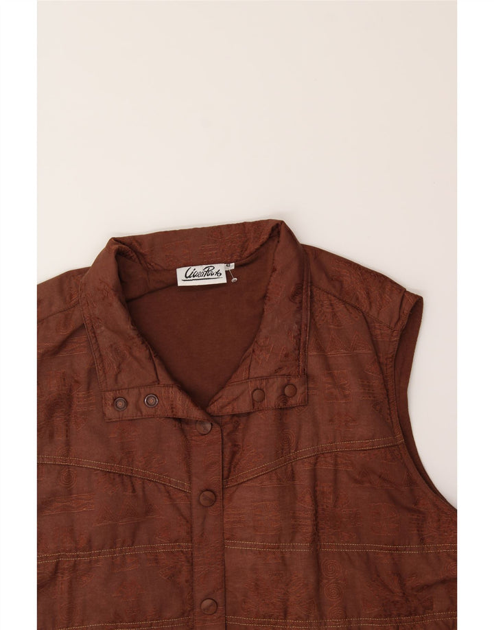 VINTAGE Womens Abstract Pattern Padded Gilet EU 42 Large Brown Polyamide Vintage Vintage and Second-Hand Vintage from Messina Hembry 