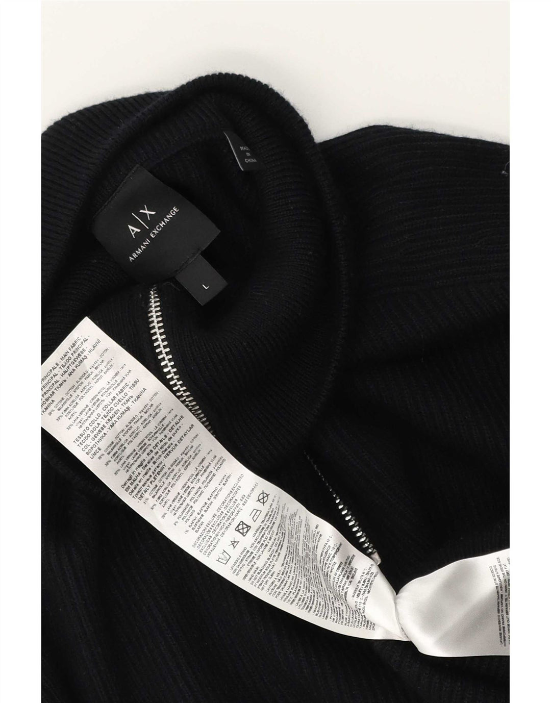 Armani Exchange Herren-Pullover mit Reißverschluss am Hals, groß, aus schwarzer Baumwolle