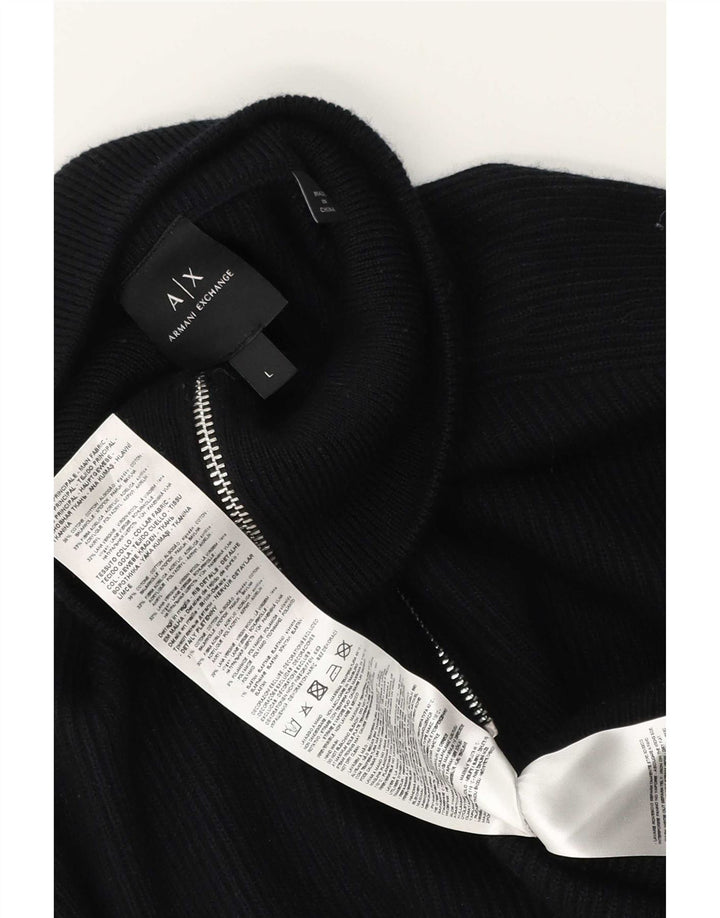 Armani Exchange Herren-Pullover mit Reißverschluss am Hals, groß, aus schwarzer Baumwolle