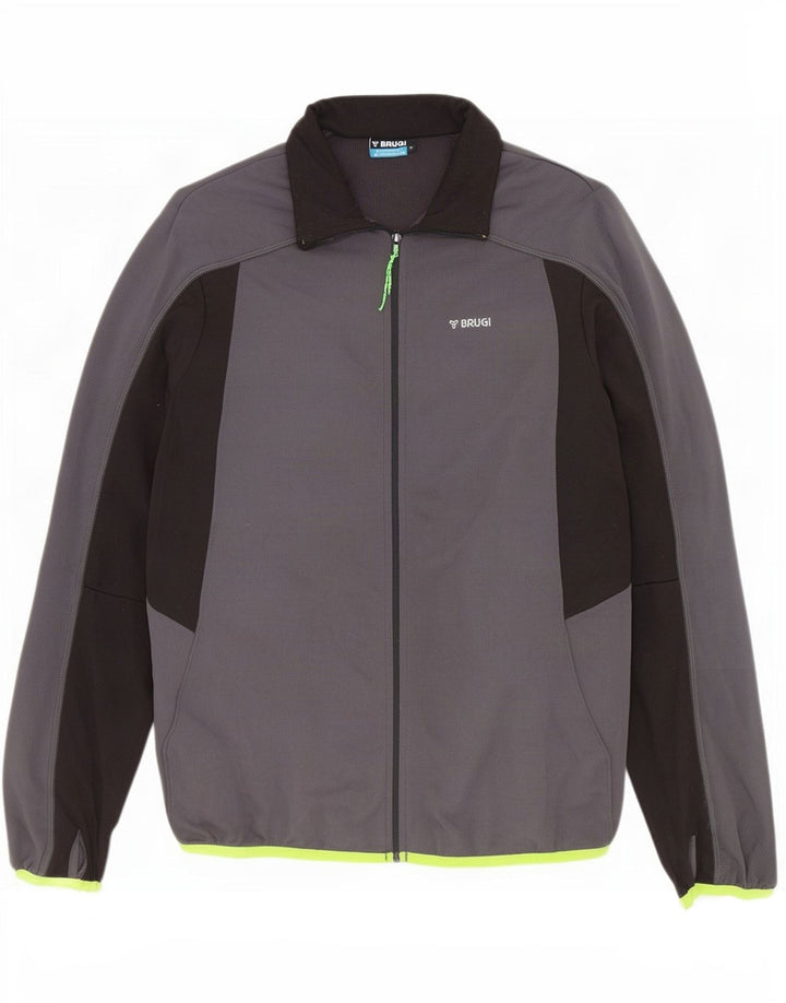 Brugi Herren-Trainingsanzugoberteil, mittelgraues Farbblock-Polyester