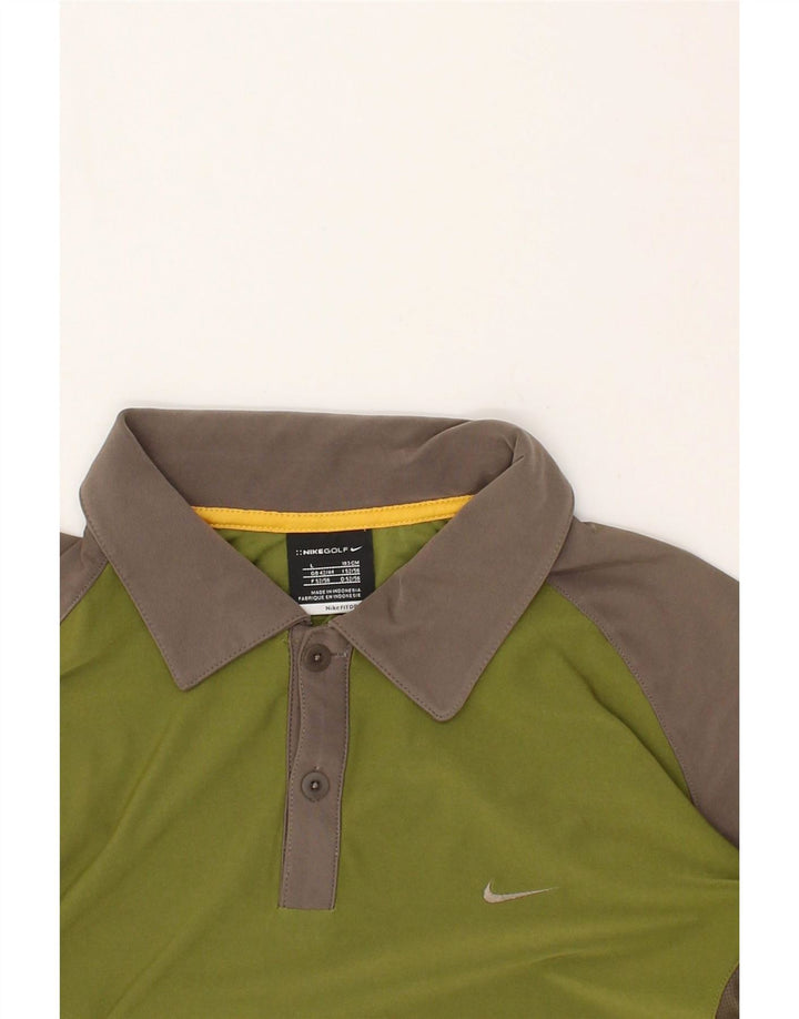 NIKE Herren-Poloshirt UK 42/44, großes grünes Colourblock-Polyester