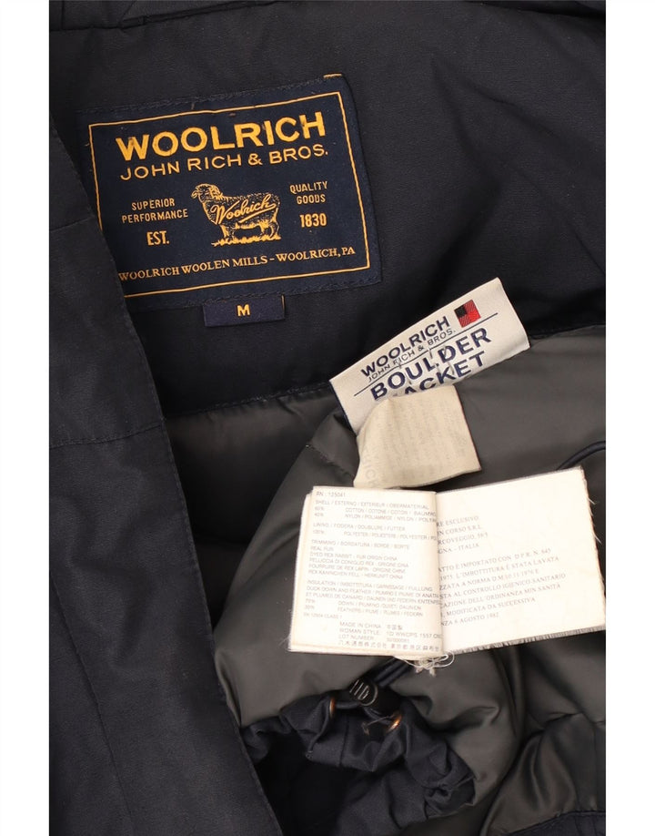 Woolrich Wattierte Damenjacke mit Kapuze, UK 14, mittelmarineblaue Baumwolle
