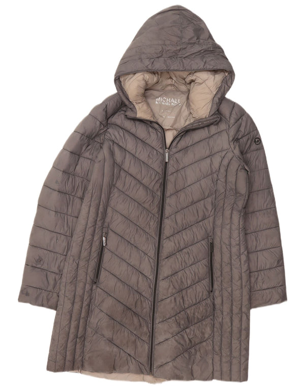 MICHAEL KORS Wattierter Damenmantel mit Kapuze, UK 16, großes graues Nylon