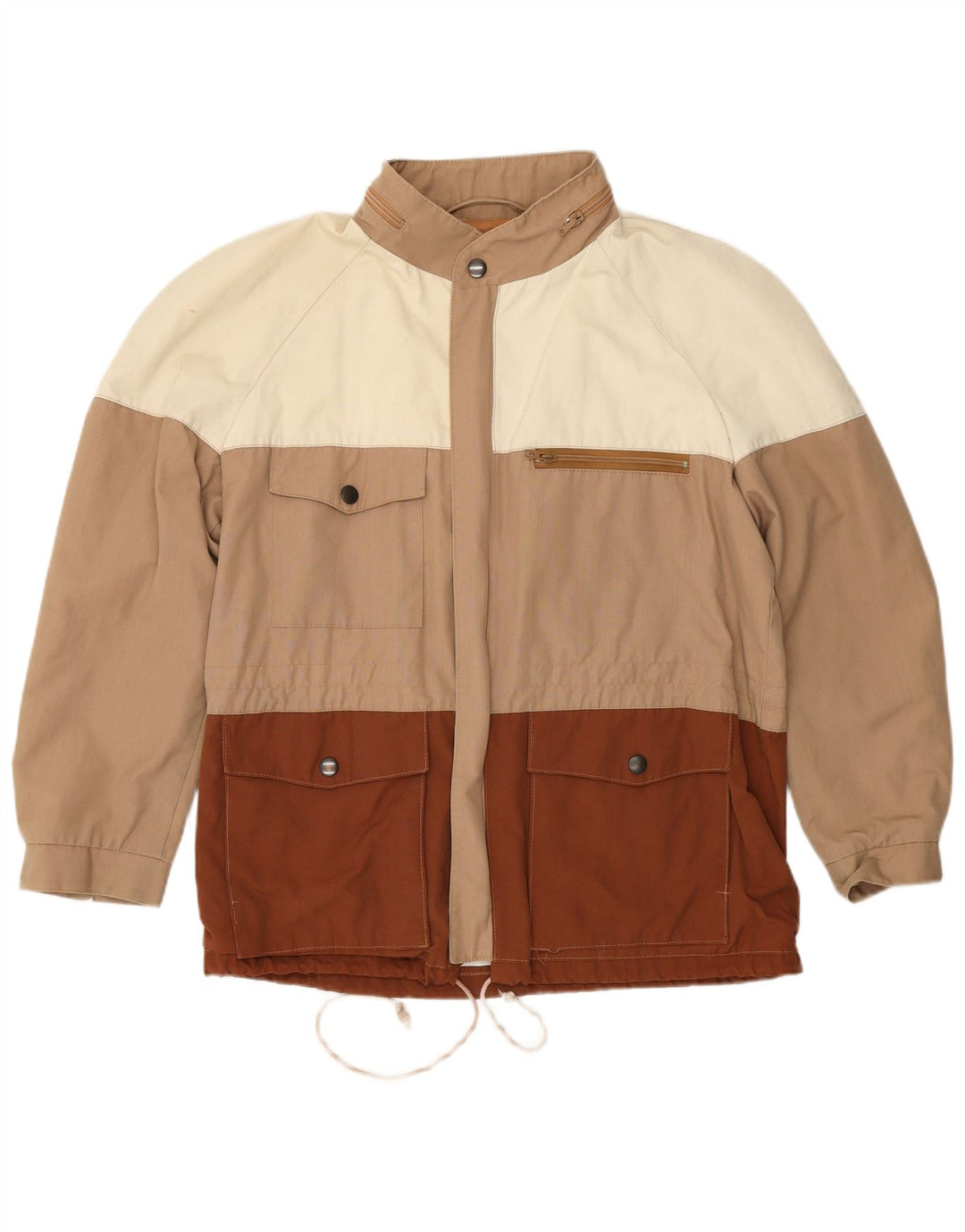 Vintage Herren-Windbreakerjacke mit Kapuze, Größe 46, klein, Beige, Farbblock