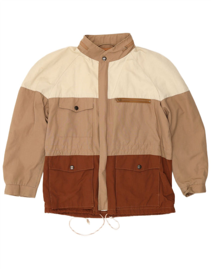 Vintage Herren-Windbreakerjacke mit Kapuze, Größe 46, klein, Beige, Farbblock
