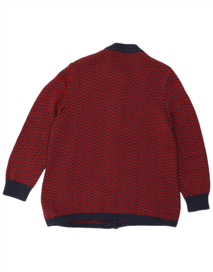 Vintage Damen Cardigan Pullover UK 16 Großer roter Fischgrätenmuster