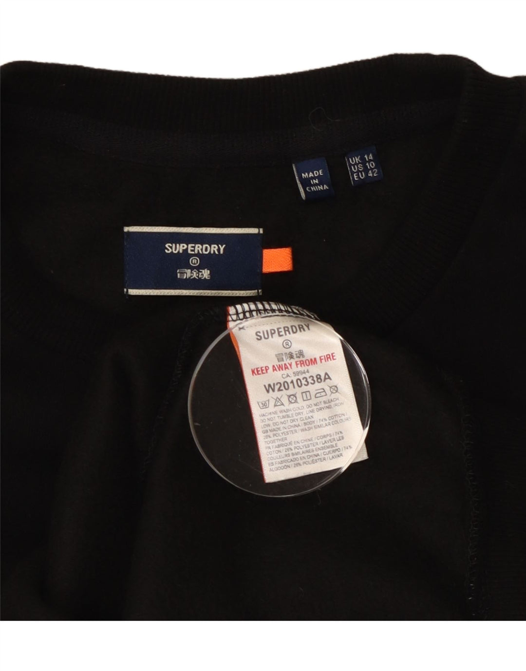Superdry Damen-Sweatshirt-Pullover UK 14 Large Schwarz Baumwolle