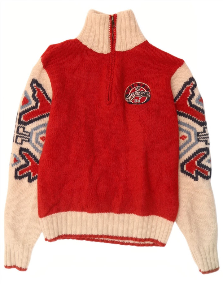 Marlboro Classics Herren-Pullover mit Reißverschluss am Hals, kleine rote Fair-Isle-Wolle