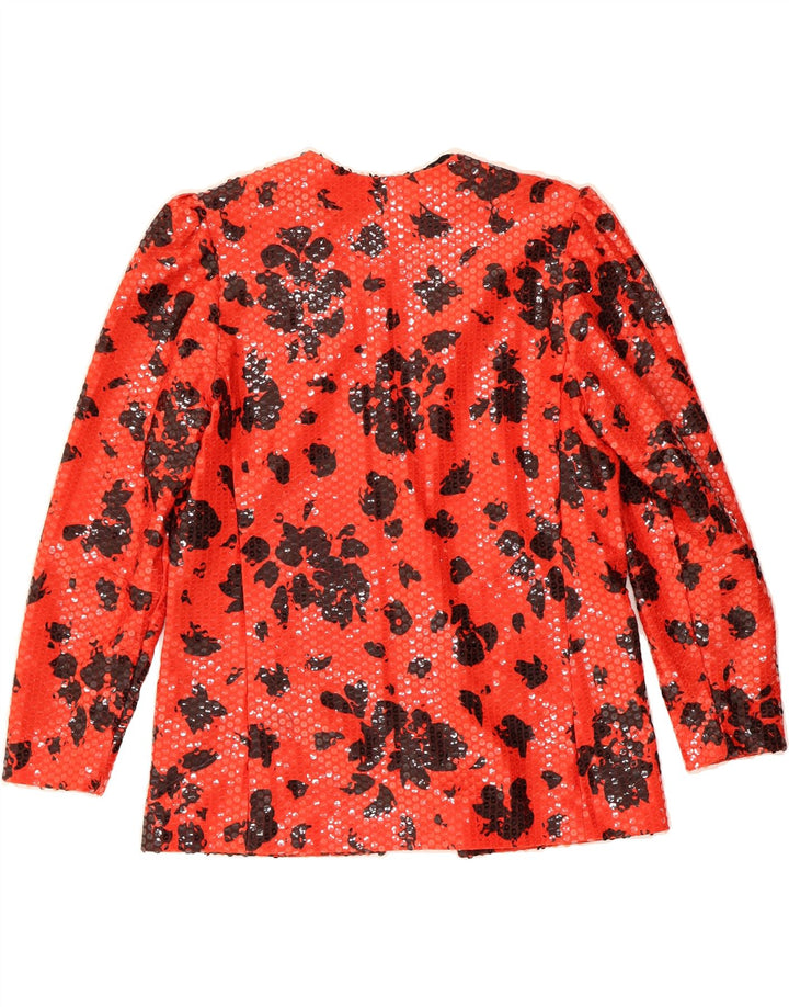 VINTAGE Womens Open Blazer Jacket UK 12 Medium Red Floral Vintage Vintage and Second-Hand Vintage from Messina Hembry 