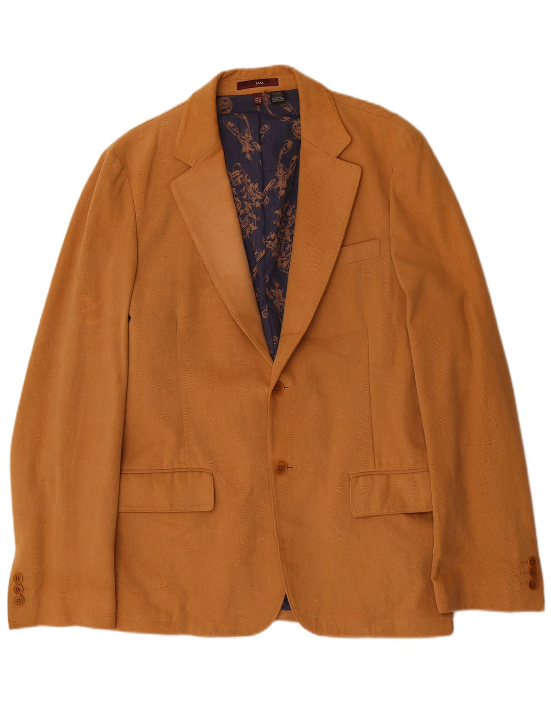 Zara Herren-Blazer mit 2 Knöpfen, EU 48, mittelbraune Baumwolle