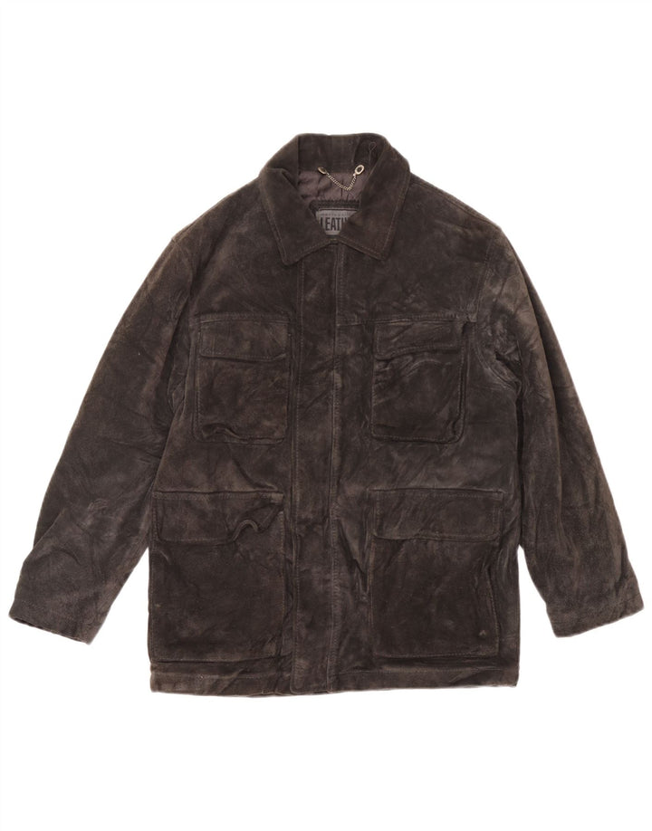 Vintage Damen Wildleder übergroße Windjacke UK 10 kleines graues Leder