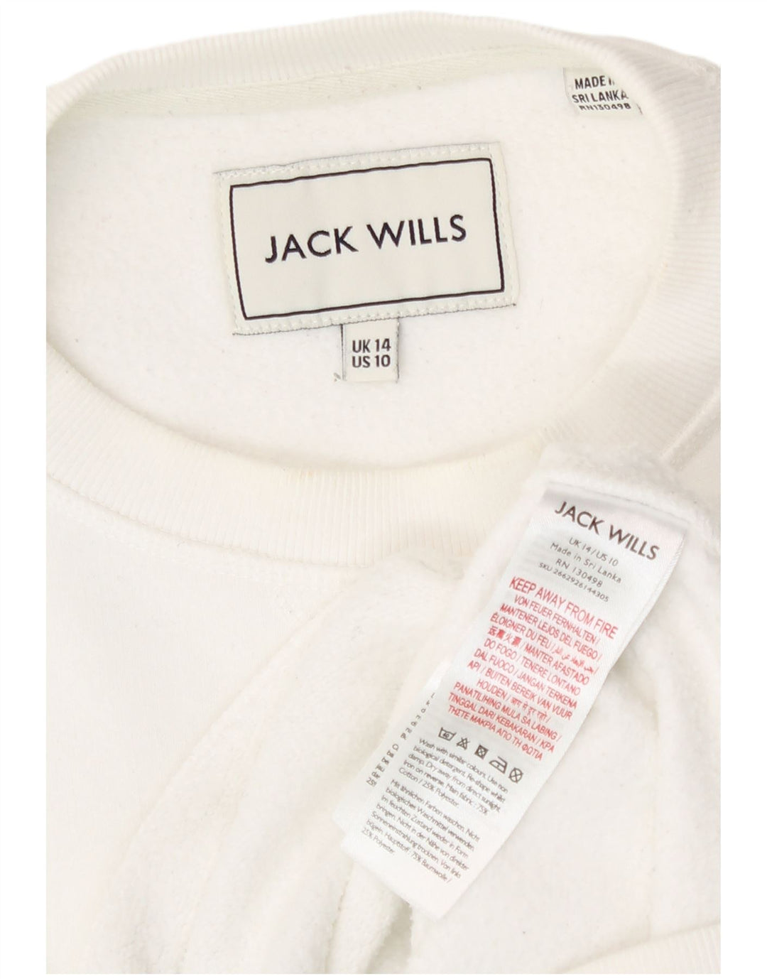 Jack Wills Damen-Sweatshirt-Pullover, UK-Größe 44, Größe L, weiße Baumwolle