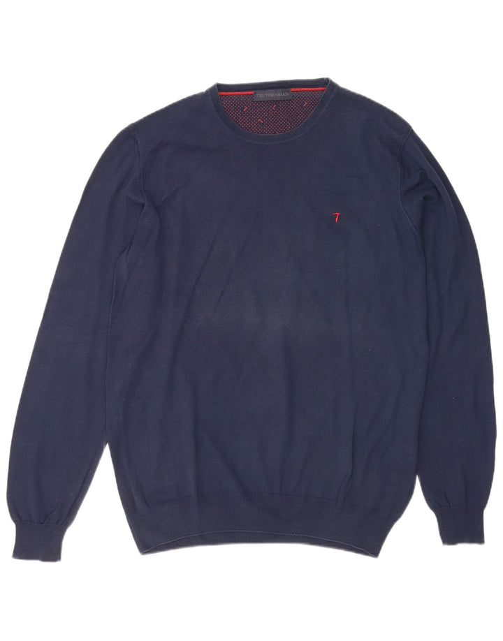 TRUSSARDI Herren-Pullover mit Rundhalsausschnitt, mittelmarineblaue Baumwolle