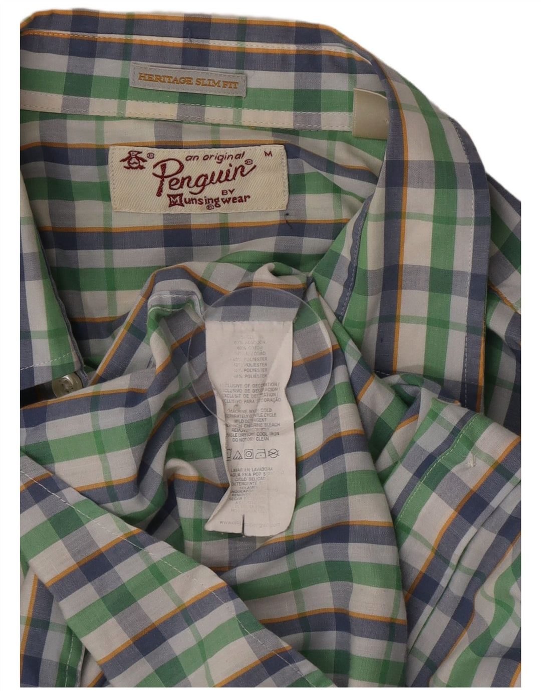 Penguin Herren Heritage Slim Fit Hemd aus mittelgrüner Karo-Baumwolle