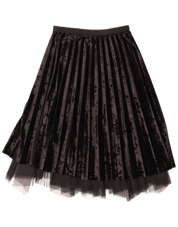Vintage Damen Samt Faltenrock W28 Medium Schwarz