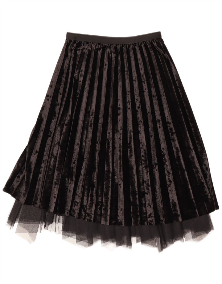 Vintage Damen Samt Faltenrock W28 Medium Schwarz