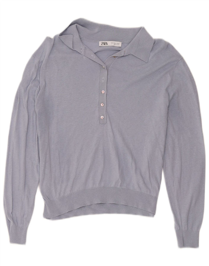 Zara Damen-Pullover mit Polokragen, Gr. 12, Mittelblau