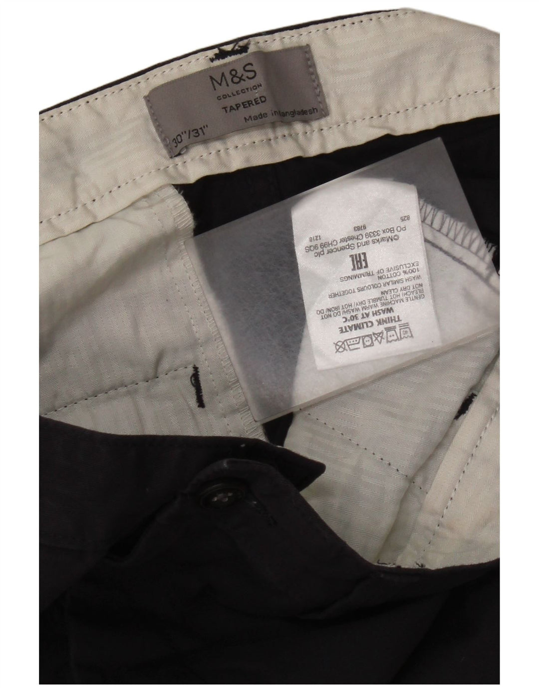 Marks & Spencer Herren Tapered Chinohose W30 L31 Marineblaue Baumwolle