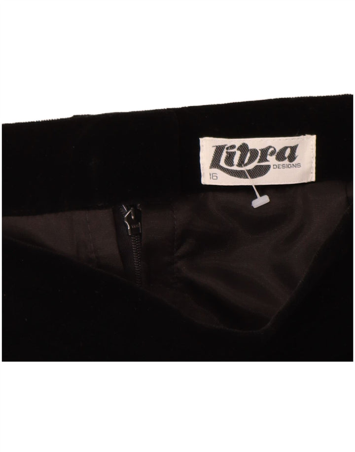 LIBRA Samt-Bleistiftrock für Damen mit hoher Taille, UK 16, Größe L W28, schwarze Baumwolle