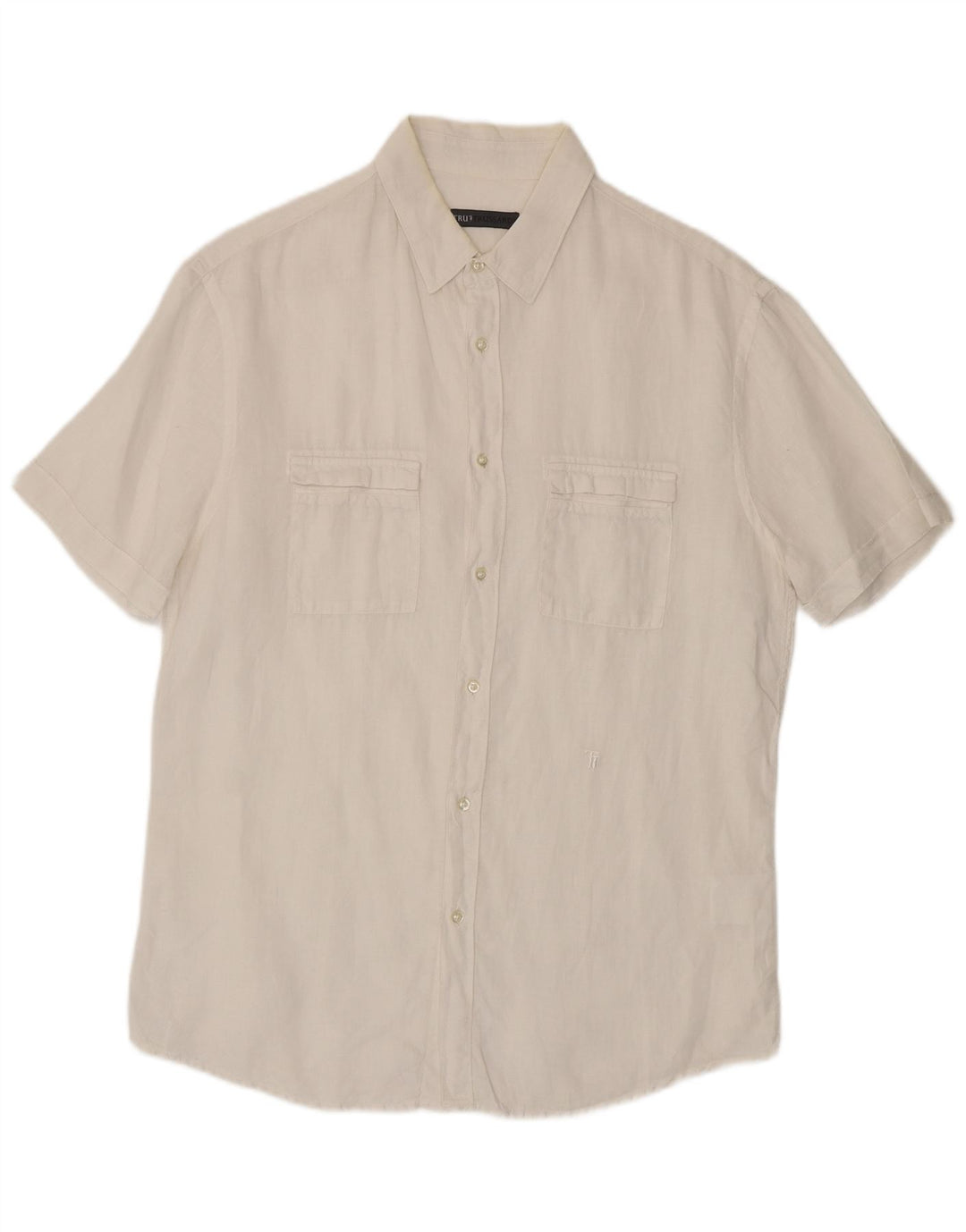 Trussardi Herren-Kurzarmhemd, Größe 41, großes weißes Leinen