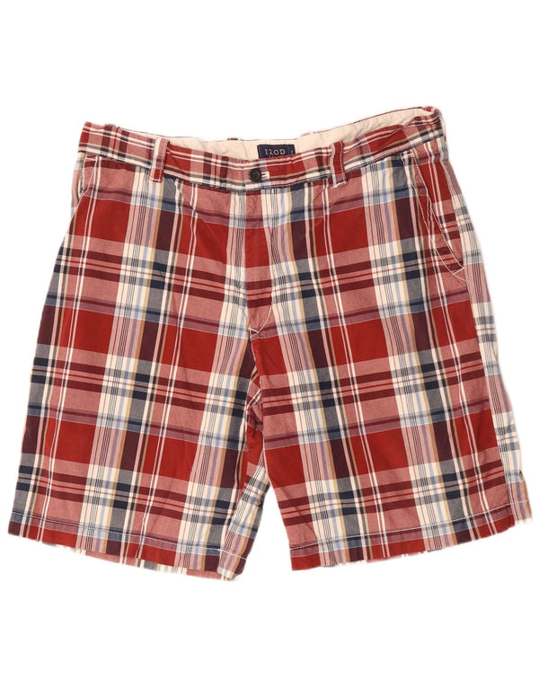 IZOD Mens Chino Shorts W38 XL Red Check Cotton